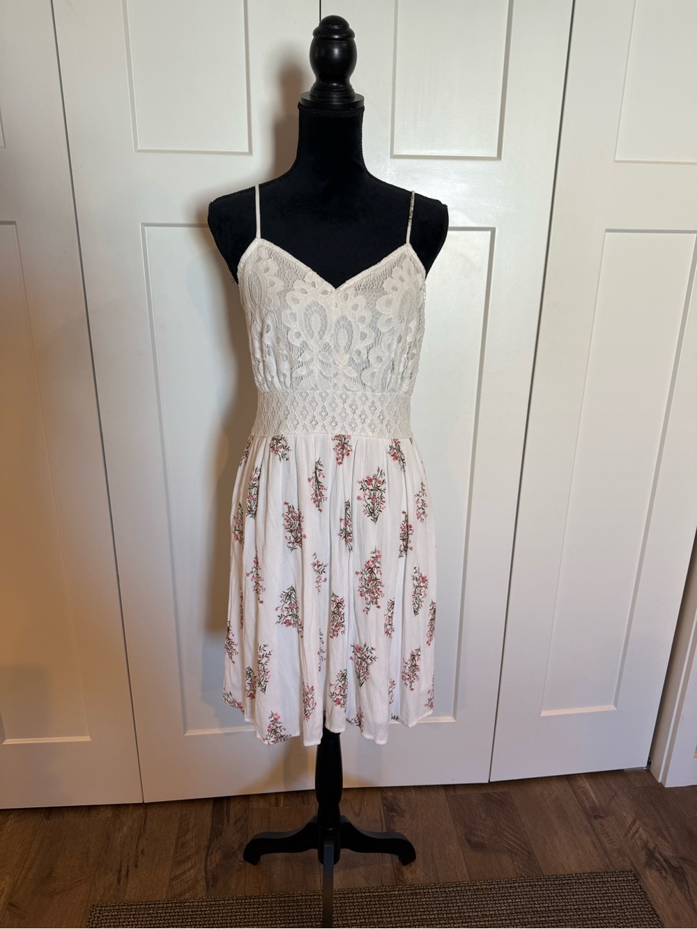 Maurices White Lace Bodice Floral Midi Dress
